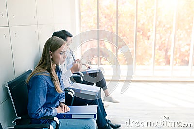 Young woman waiting for a job interview seriously Stock Photo