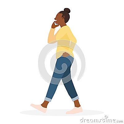 Young woman walking and calling vector illusration.Smart girl happy to talk on phone Vector Illustration