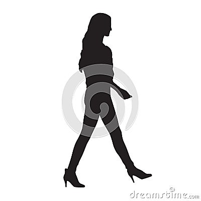 Young woman walking in high heels shoes, isolated vector silhou Vector Illustration