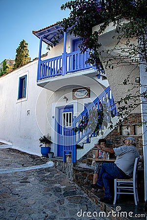 Young Woman Walking Sightseeing in a Small Greek Town of Chora in Greece in the Summer, Alonissos Island Part of the North Sporade Editorial Stock Photo