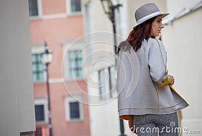Young woman walks around the city Stock Photo