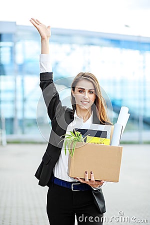 A young woman was hired. Start a career. Concept for business, boss, robot, team and success Stock Photo