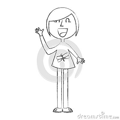 Young woman waving avatar character Vector Illustration