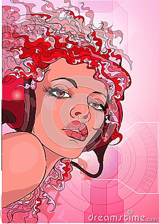 Young woman wearing earphones Vector Illustration