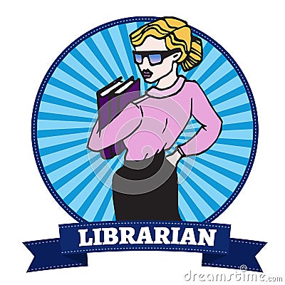 Young woman wearing glasses holding a book Vector Illustration