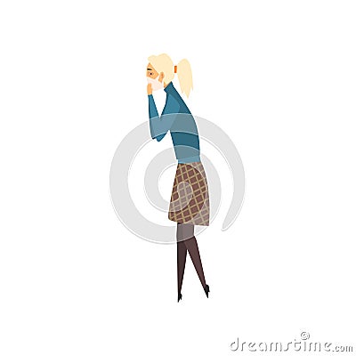 Young Woman Wearing Protective Mask, Girl Suffering from Industrial Smog Vector Illustration Vector Illustration