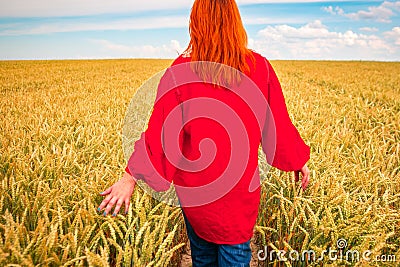 Young woman wheat field Stock Photo