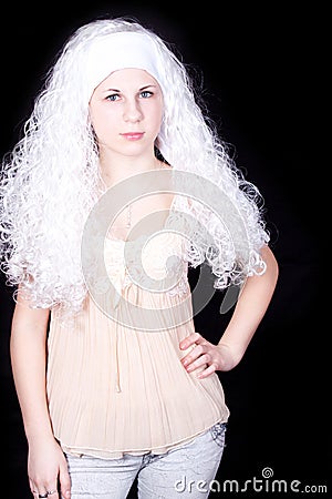 Young woman in a white wig Stock Photo