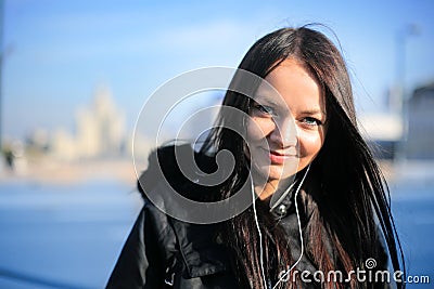 Young woman winter city Stock Photo