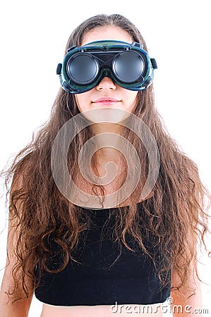 Young woman worker with goggles Stock Photo