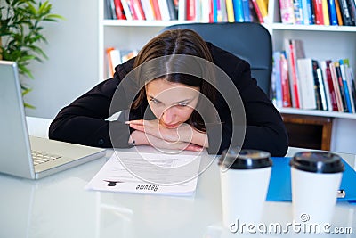 Unemployed woman looking her cv resume Stock Photo