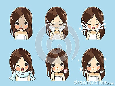 Young women get rid dull face. Vector Illustration