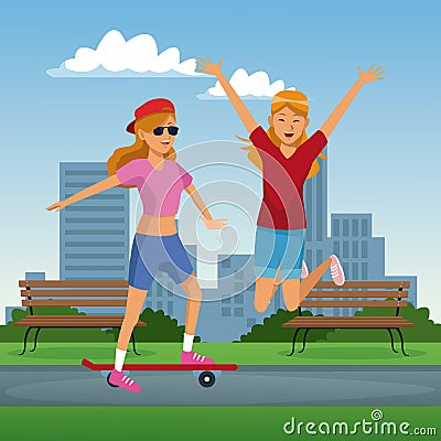 Young women having fun Vector Illustration