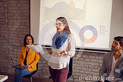 Woman hold meeting in company Stock Photo
