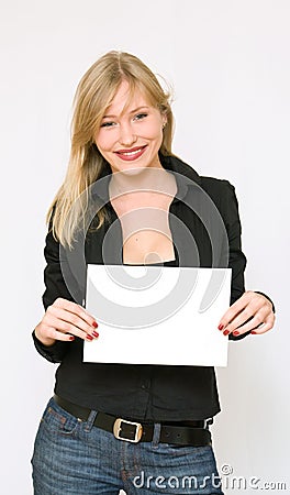 Young women holding blank paper Stock Photo