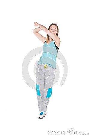 Young Women in joggers dancing and having fun Stock Photo