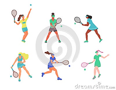 Young women play tennis Vector Illustration