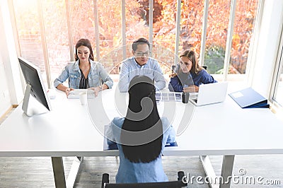 Young woman took a job interview. Stock Photo