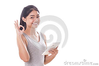 Young women using tablet pc Stock Photo