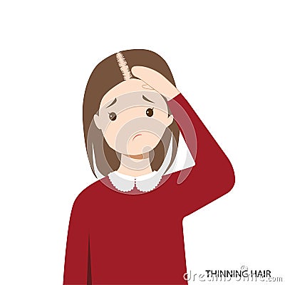Young women worry about thinning hair balding, illustration cartoon isolated in white background Cartoon Illustration