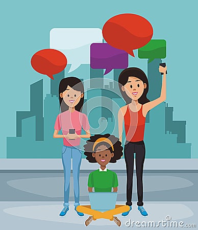 Young womens chatting Vector Illustration