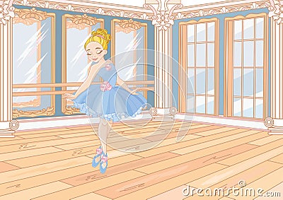 Little ballerina at ballet class Vector Illustration