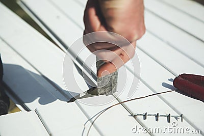 Man hand knife Stock Photo