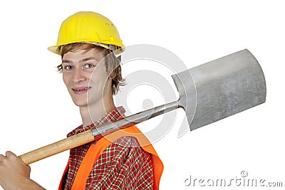 Young worker with spade Stock Photo