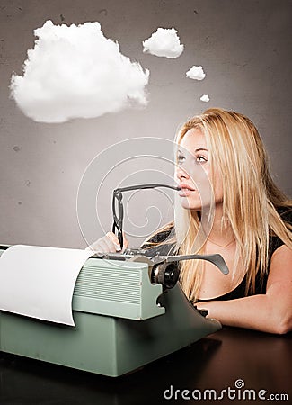 Young writer with a typewriter Stock Photo