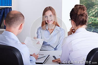 Young girl gives her CV Stock Photo