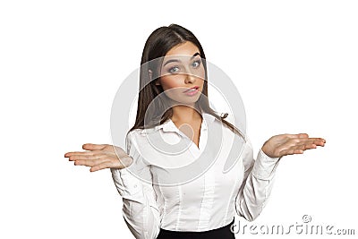 Young girl showing I don`t know what to do Stock Photo
