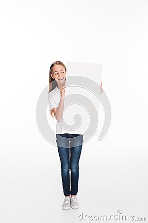 Youngster holding empty board Stock Photo