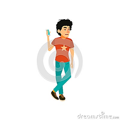 youngster man waiting call long time cartoon vector Vector Illustration