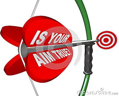 Is Your Aim True? Question on Bow and Arrow Target Stock Photo