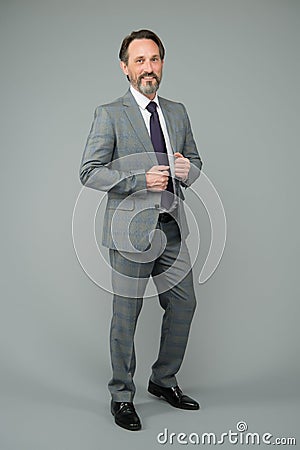 Your future is my business. Businessman grey background. Ceo or chief executive. Mature man in formalwear. Formal Stock Photo