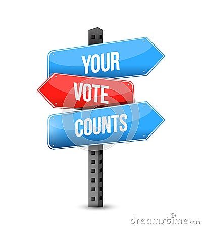 Your vote counts multiple destination color street sign Vector Illustration