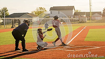 Youth Baseball, Batter, Catcher, and Umpire Editorial Stock Photo