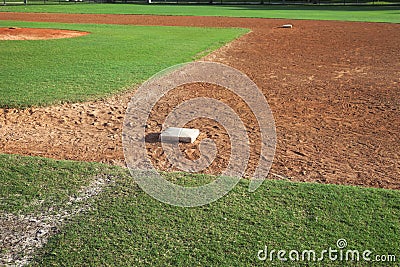 Youth baseball infield from first base side on sunny day Stock Photo