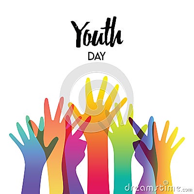 Youth day diverse teen hands greeting card Vector Illustration