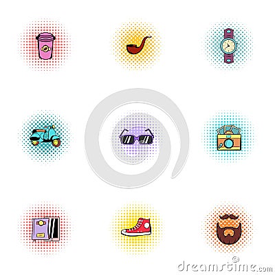 Youth icons set, pop-art style Vector Illustration