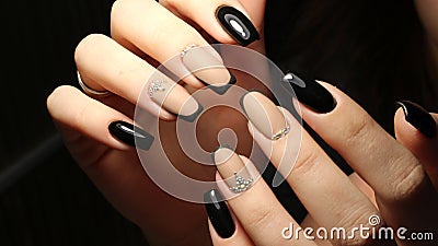 Youth manicure design, color coffee with rhinestones Stock Photo