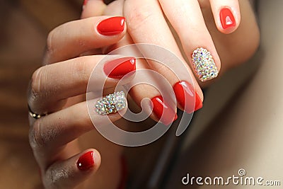 Youth manicure design red color Stock Photo