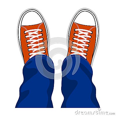 Youth sneakers stylish shoes top view Vector Illustration
