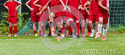 Youth Soccer Group Training Session. Stretching - Flexibility Exercises for Youth Soccer Players. Training Session and Warm Ups Be Stock Photo