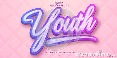 Youth text, multicolor gradient style editable text effect Vector Illustration