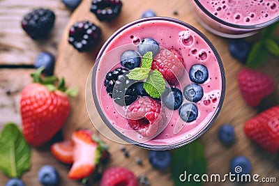 Youthful American boy mixing smoothie. Generate Ai Stock Photo