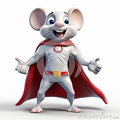 Youthful 3d Superhero Mouse With Red And Blue Cape Cartoon Illustration