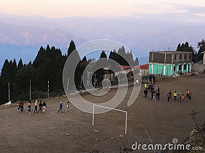 Youths and teenegers early morning football practice. Editorial Stock Photo