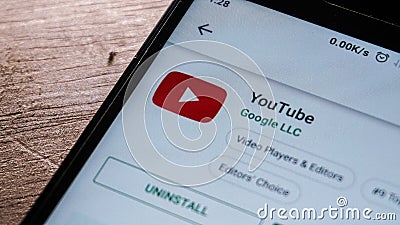 YouTube app in play store Editorial Stock Photo