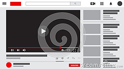 Youtube Interface or Layout, Youtube Video Player, Easy Layers and Easy to Edit. 4K Resolution Vector Illustration